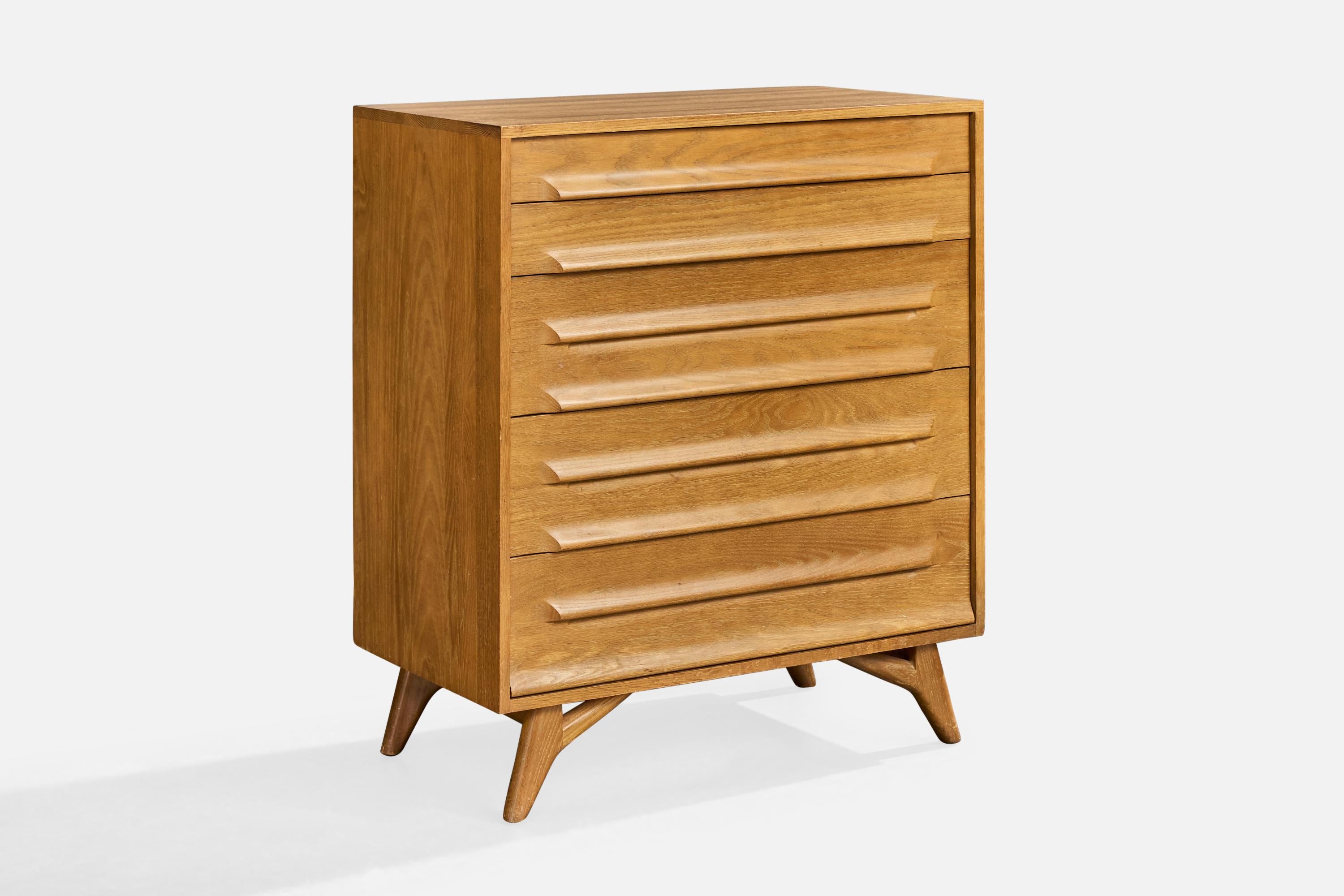 Una cómoda de roble diseñada por Jack Van der Molen y producida por Jamestown Lounge Co, EE.UU., década de 1950.

Dimensiones totales (pulgadas): 42,2 