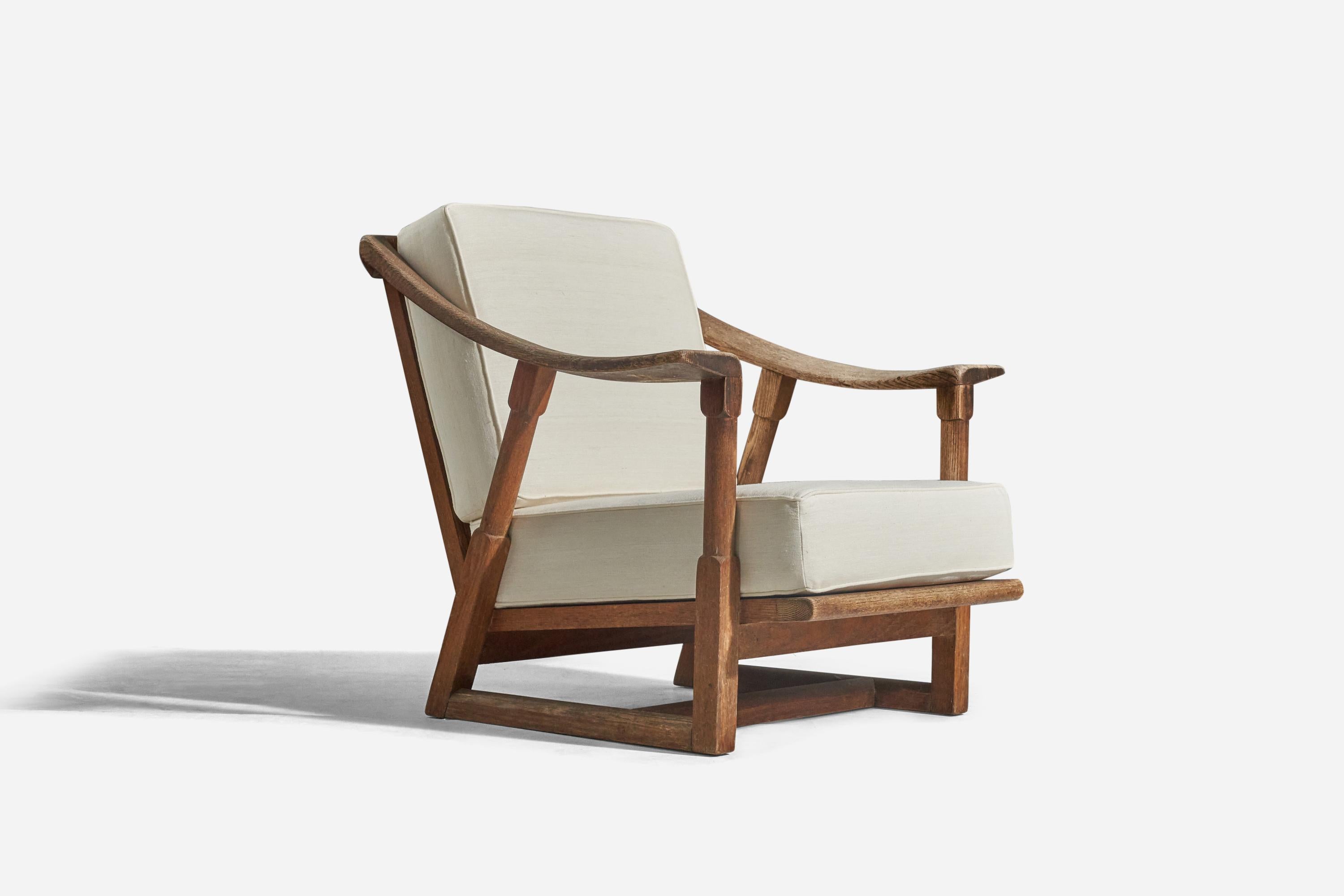 Mid-Century Modern Jack Van Der Molen, Lounge Chair, Oak, White Fabric, United States, 1950s For Sale