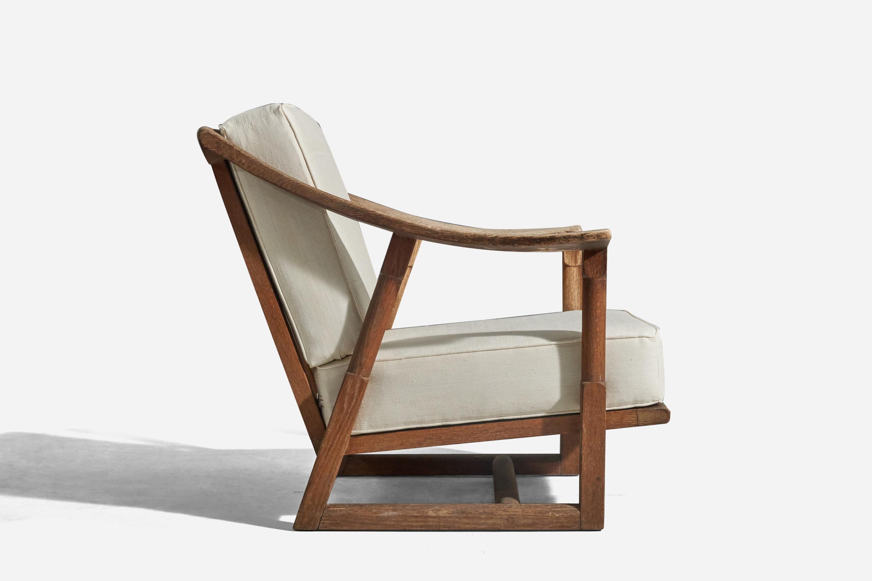 American Jack Van Der Molen, Lounge Chair, Oak, White Fabric, United States, 1950s For Sale