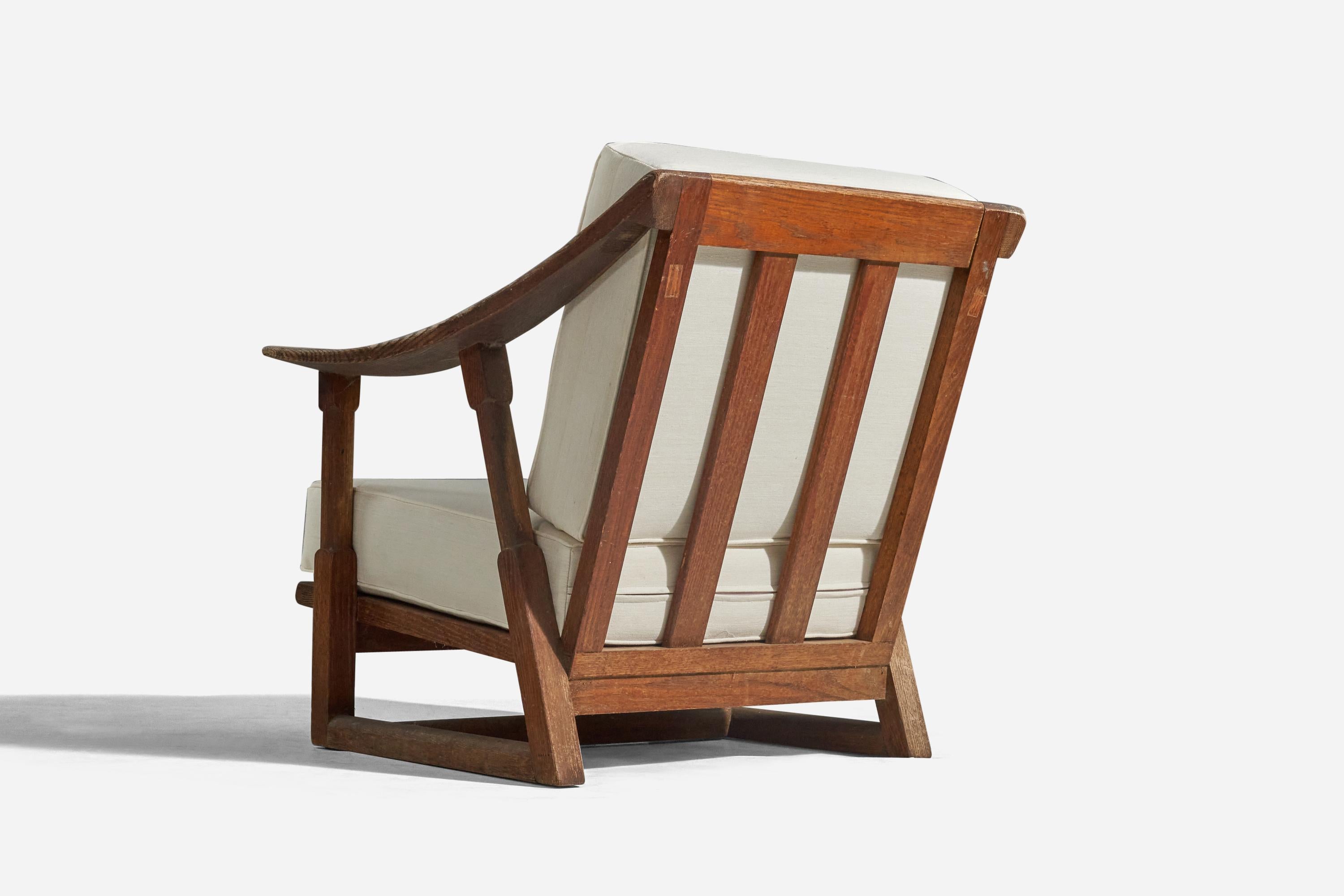 Mid-20th Century Jack Van Der Molen, Lounge Chair, Oak, White Fabric, United States, 1950s For Sale