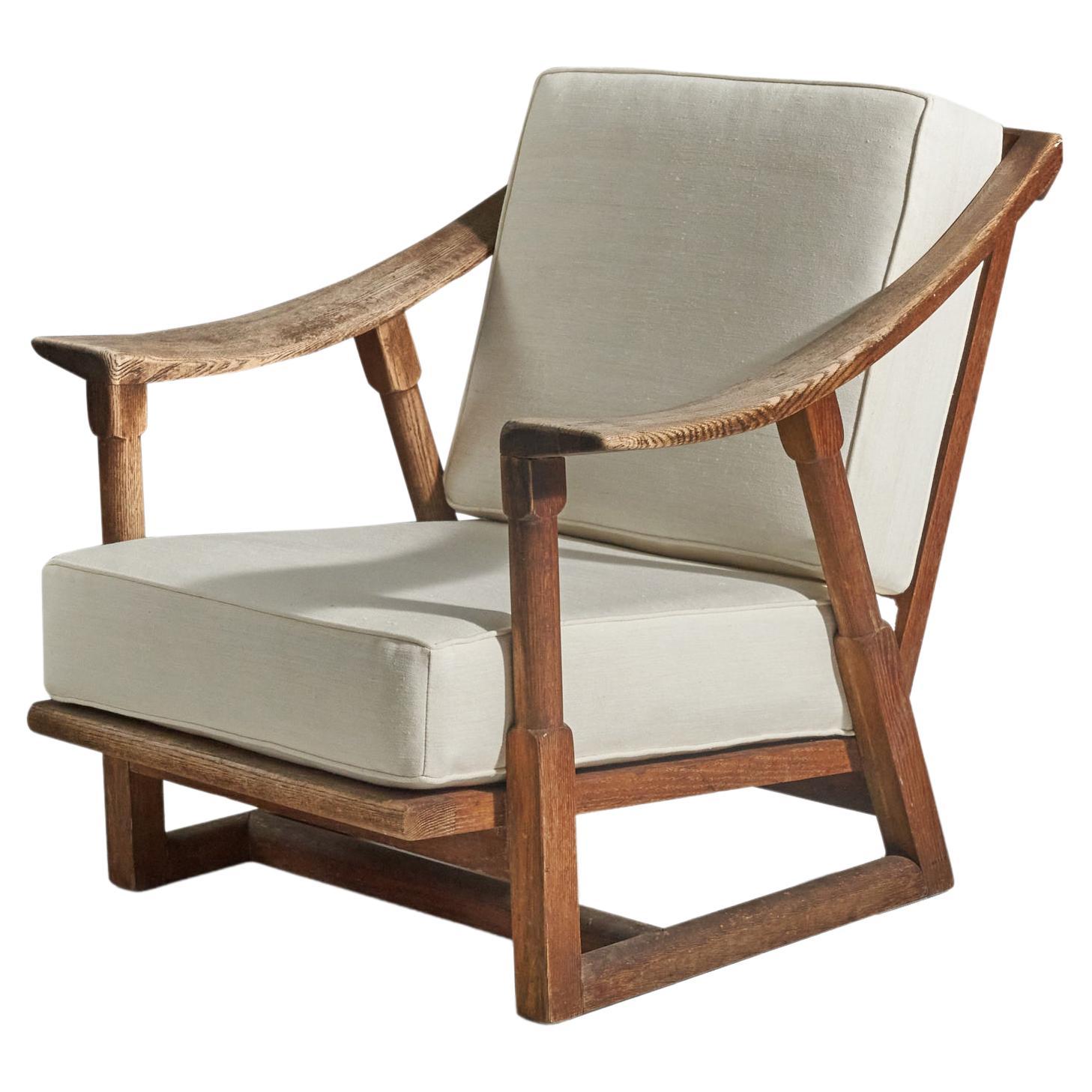 Jack Van Der Molen, Lounge Chair, Oak, White Fabric, United States, 1950s