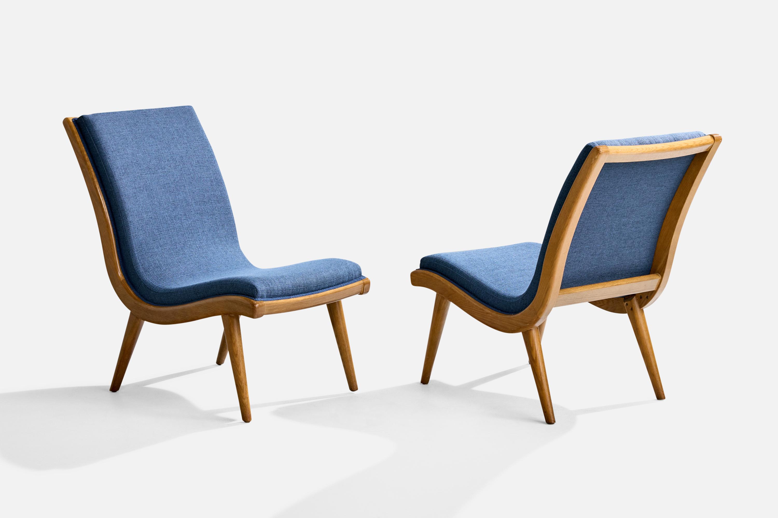 Mid-Century Modern Jack Van der Molen, Slipper Chairs, Oak, Fabric, USA, 1950s For Sale