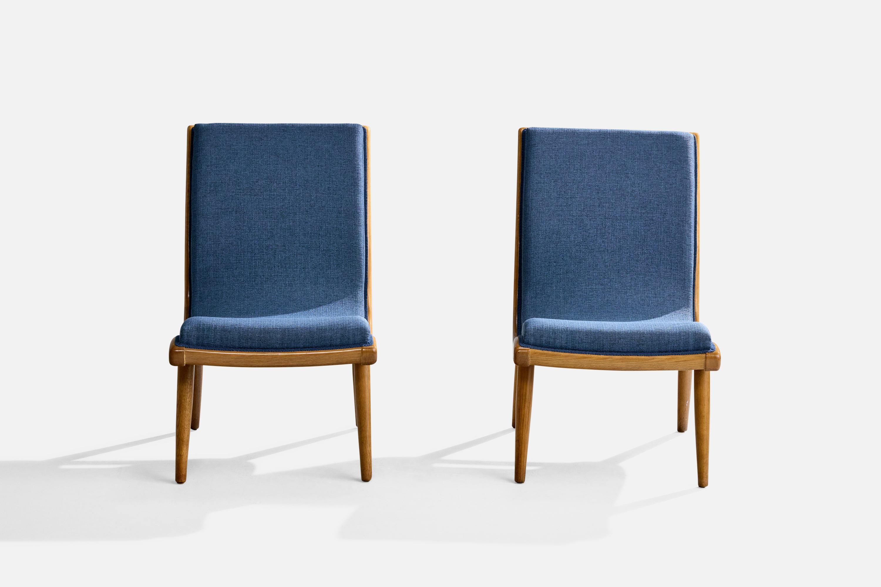 American Jack Van der Molen, Slipper Chairs, Oak, Fabric, USA, 1950s For Sale