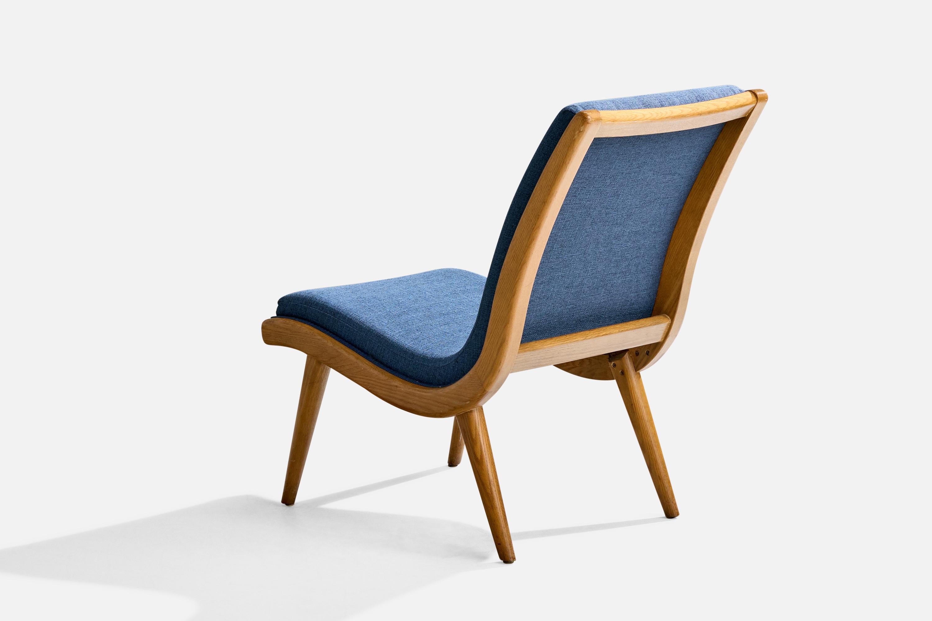 Mid-20th Century Jack Van der Molen, Slipper Chairs, Oak, Fabric, USA, 1950s For Sale