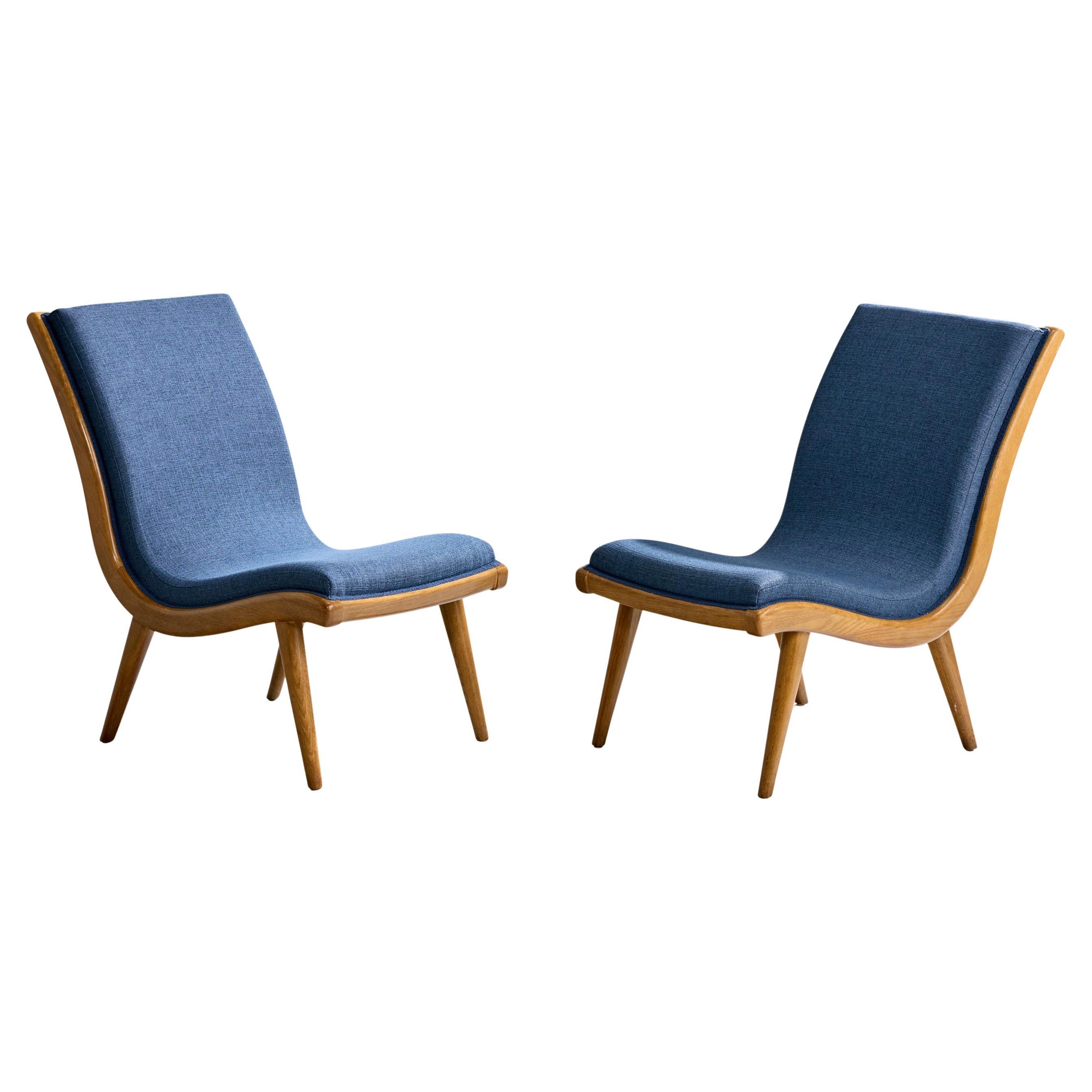 Jack Van der Molen, Slipper Chairs, Oak, Fabric, USA, 1950s