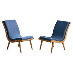 Jack Van der Molen, Slipper Chairs, Oak, Fabric, USA, 1950s