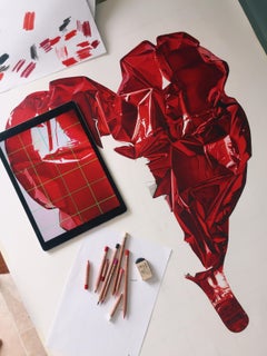 Heartburn, pop art, still life, heart balloon, wall art, red heart