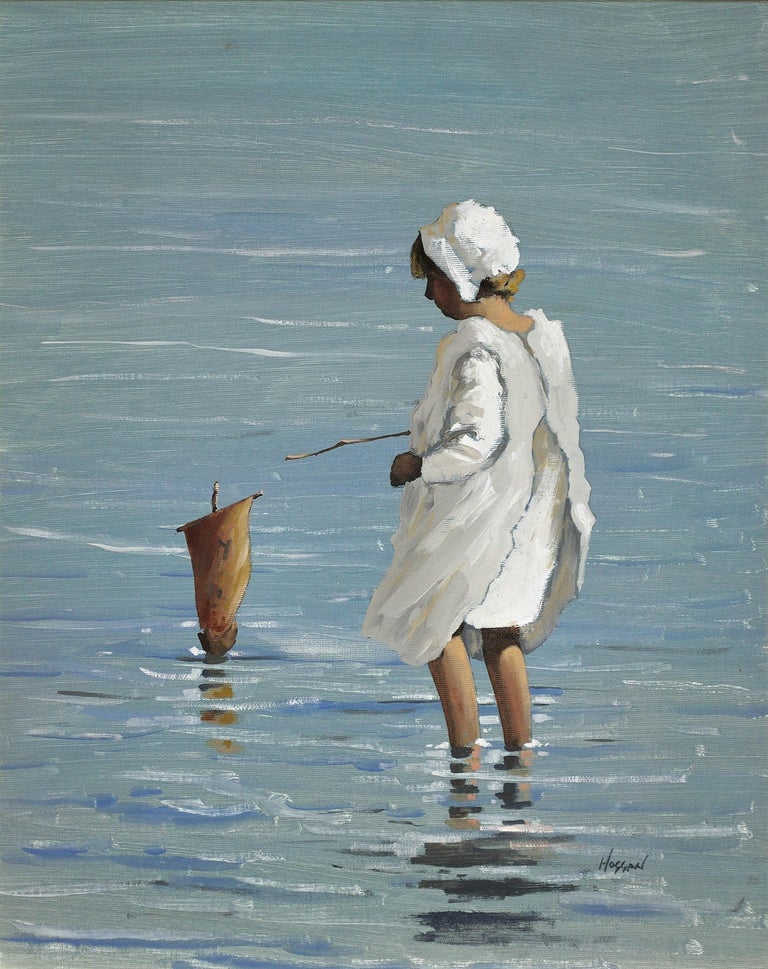 Jack Vettriano Girl with Toy Yacht in the Shallows. Scottish