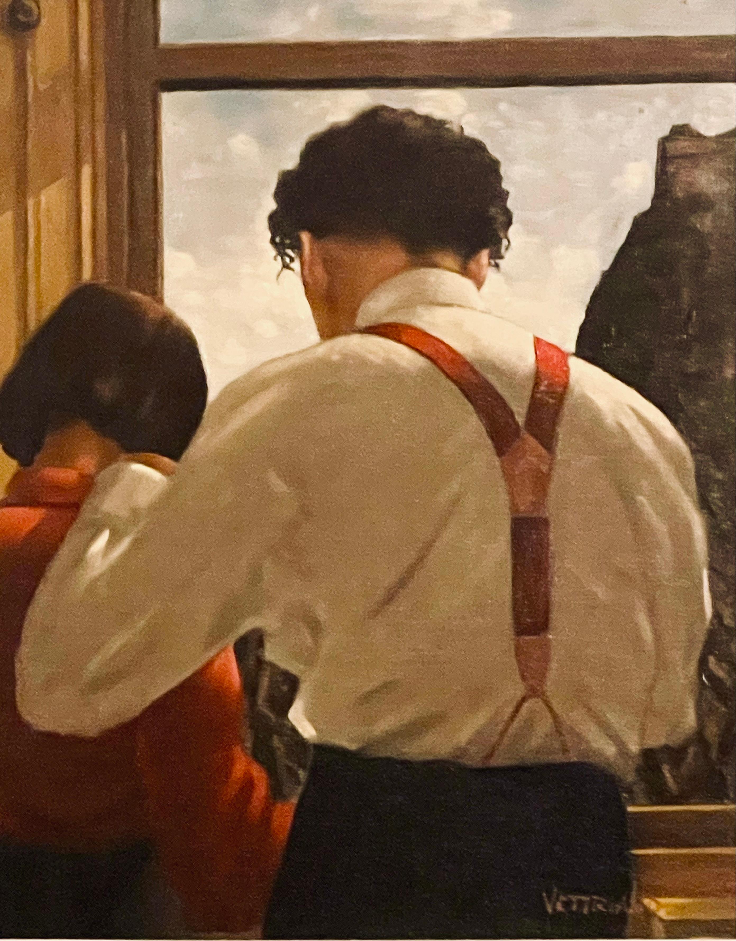 ‘Looking Down From Above’ Edinburgh Castle contemporary exhibited painting 1989 - Painting by Jack Vettriano