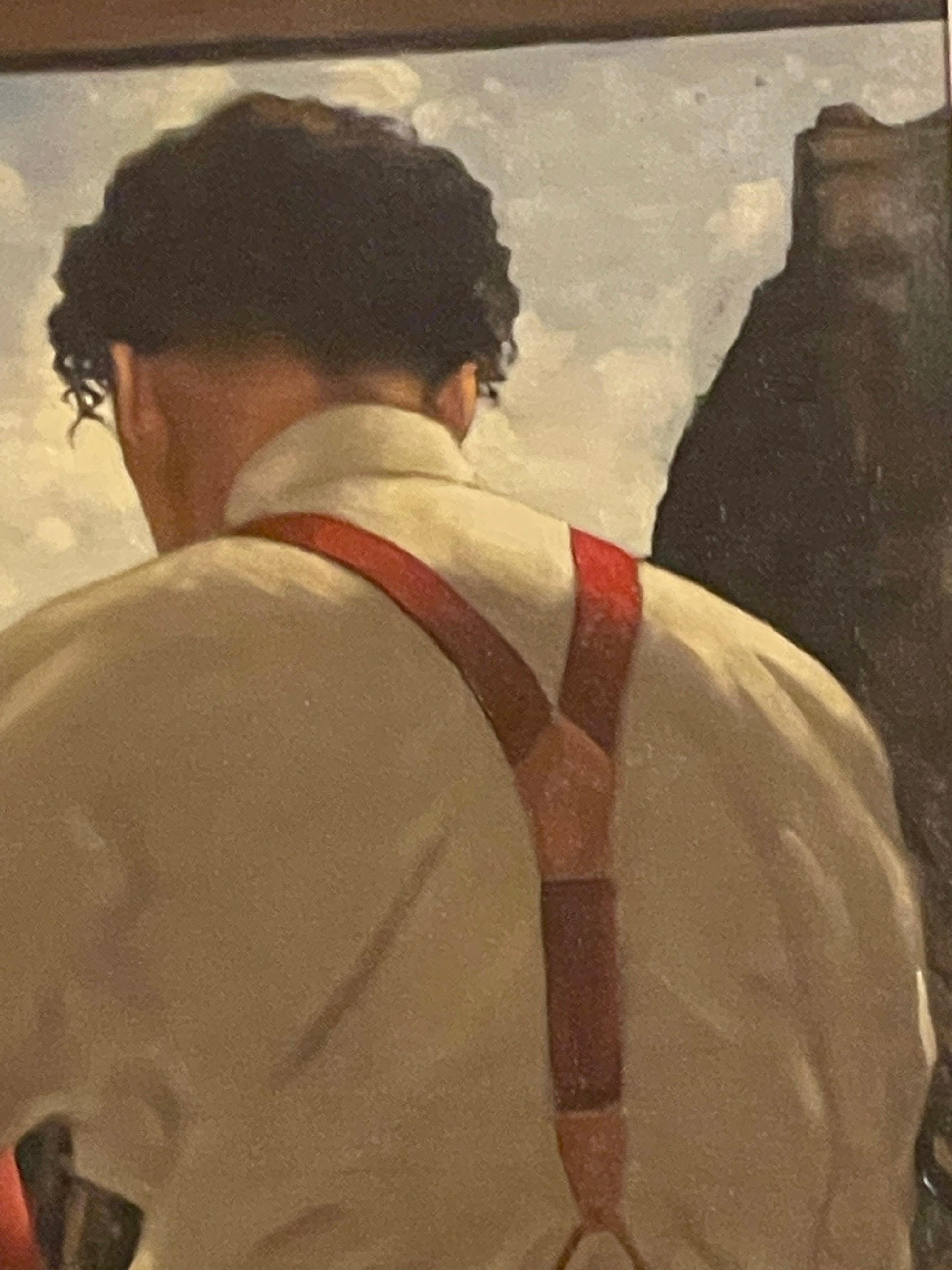 ‘Looking Down From Above’ Edinburgh Castle contemporary exhibited painting 1989 - Brown Figurative Painting by Jack Vettriano