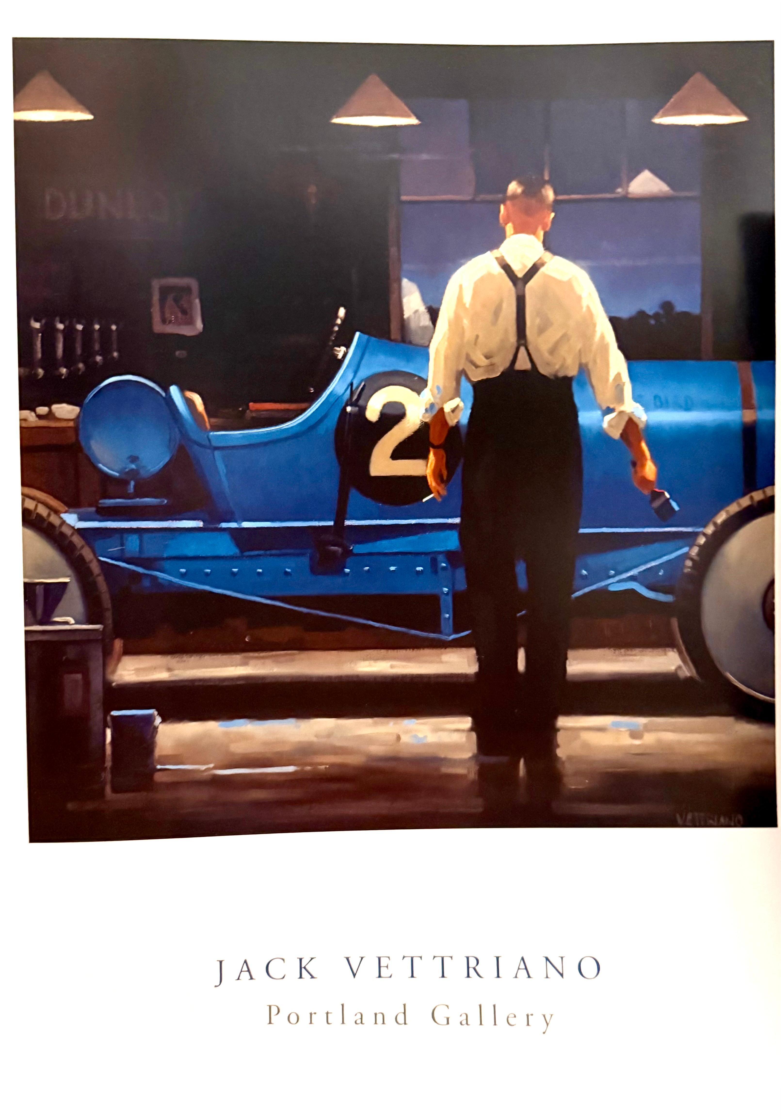 Jack Vettriano Print - ‘Birth of a Dream’ Blue Racing Car 
Figure, Portland Gallery London Art Poster