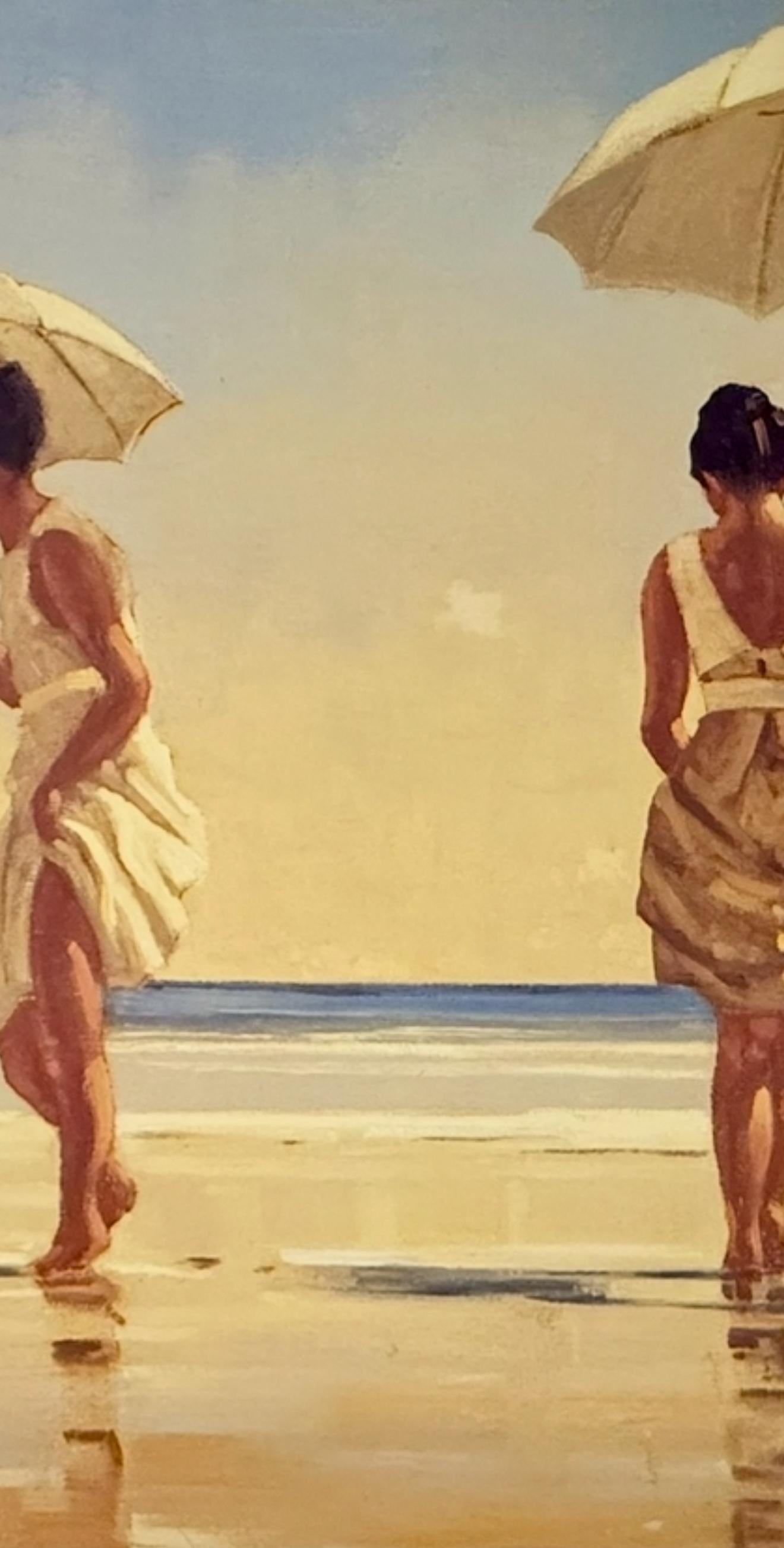 Jack Vettriano OBE, (1951-2025) was a self taught Scottish artist most famous for his best-selling image, The Singing Butler. Vettriano gained acclaim for his film noire 1930s glam style.  This is an offset lithograph of Vettriano’s work ‘Mad Dogs’