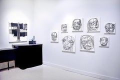 Claude (Basquiat Style Black & White Primitive Portrait on Stitched Canvas)