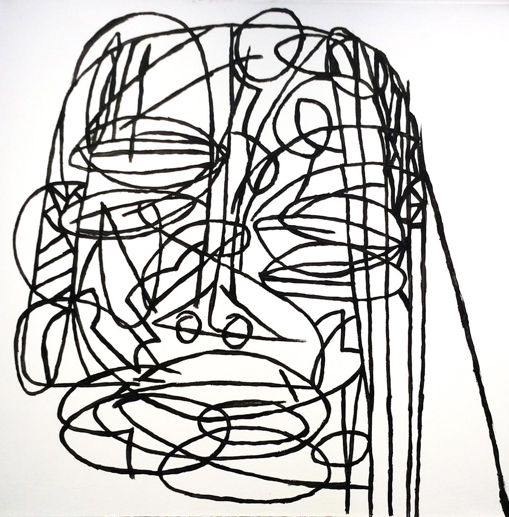 Jack Walls Portrait Painting - Colossus (Basquiat Style Black & White Contemporary Portrait on Stitched Canvas)