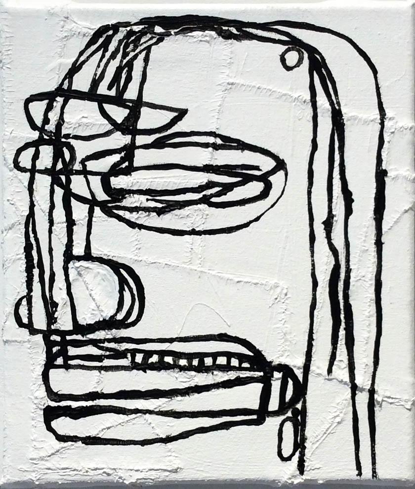 Jack Walls Portrait Painting - Ovid (Basquiat Style Black & White Contemporary Portrait on Stitched Canvas)