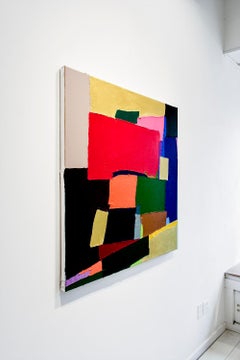 Painting for Mary Shelby (Red, Yellow & Pink Abstract on Hand Stitched Canvas)