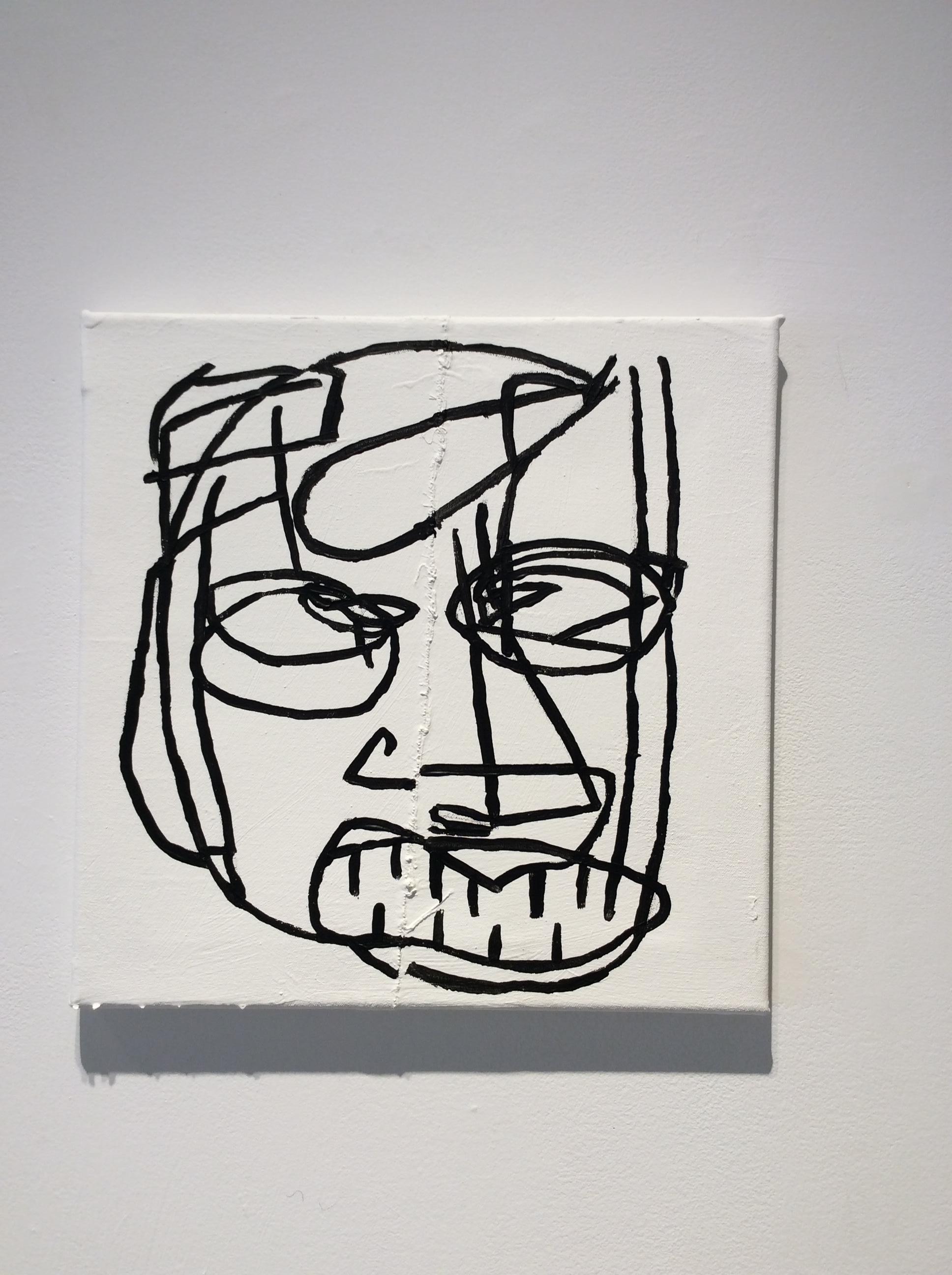 Ulysses (Basquiat Style Black & White Contemporary Portrait on Stitched Canvas) - Painting by Jack Walls