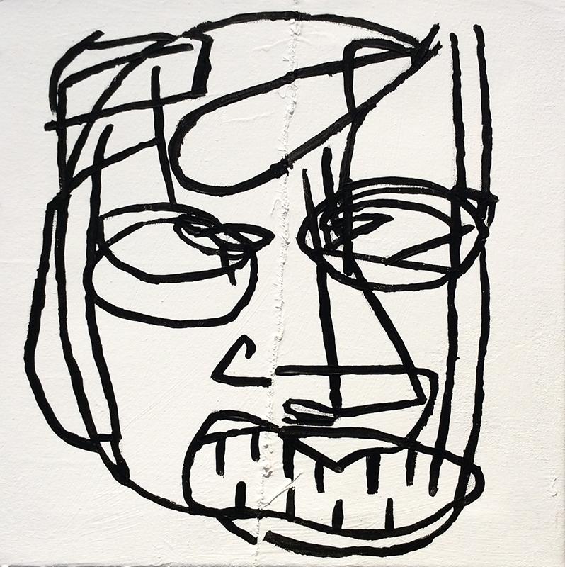 Jack Walls Portrait Painting - Ulysses (Basquiat Style Black & White Contemporary Portrait on Stitched Canvas)
