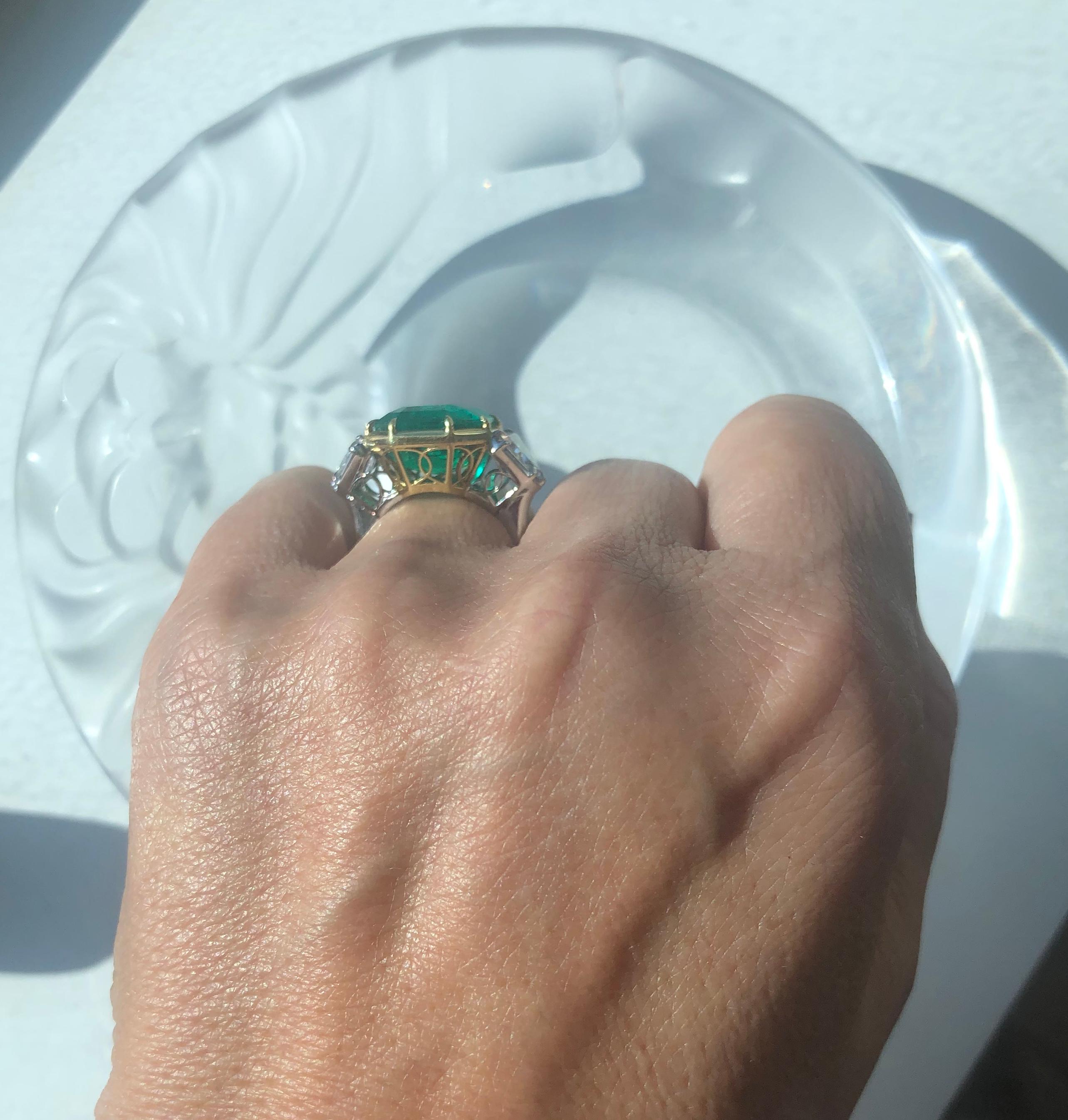 Jack Weir & Sons 10 Carat AGL Certified Colombian Emerald Diamond Platinum Ring In New Condition In Beverly Hills, CA