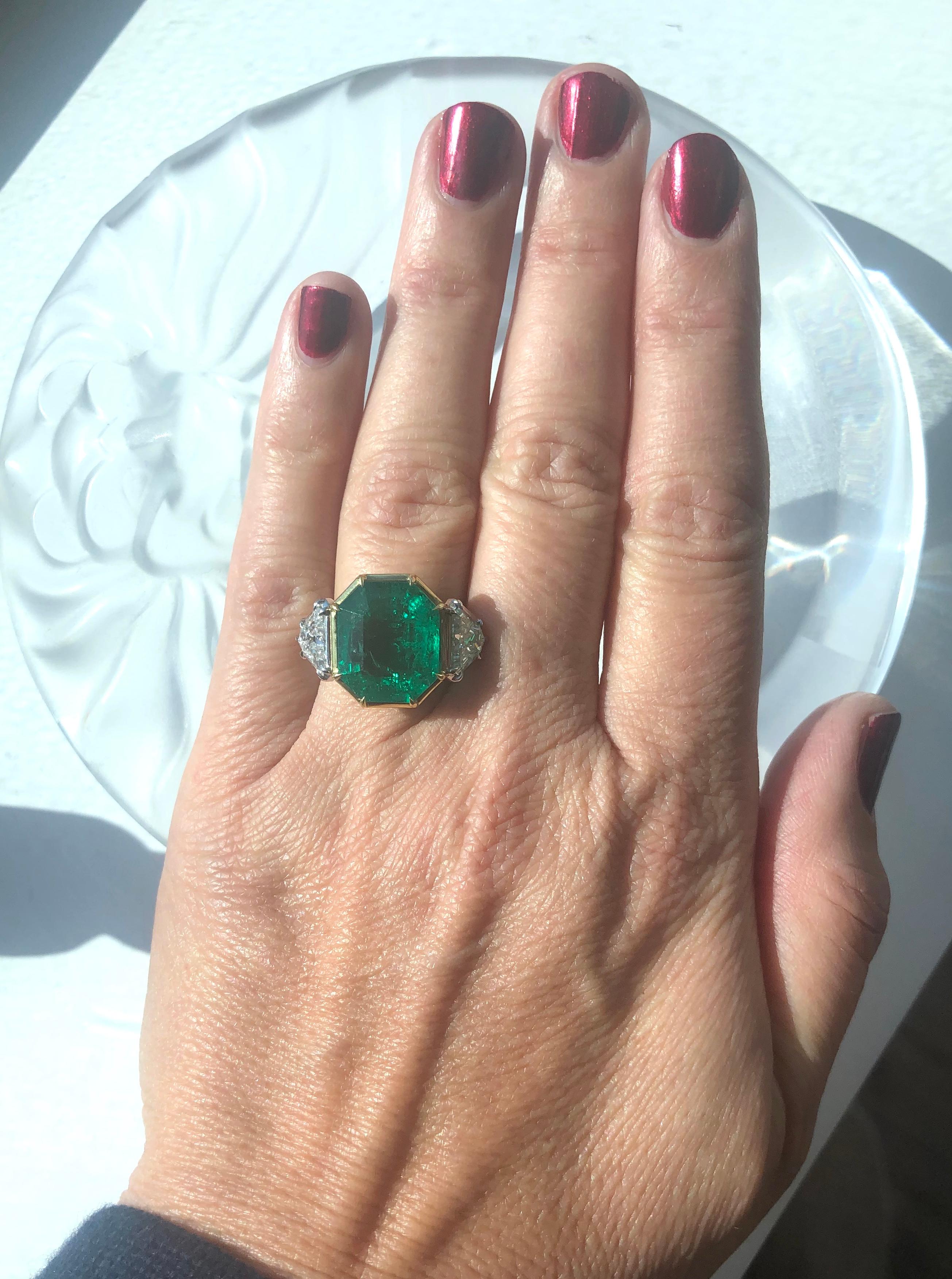 Women's Jack Weir & Sons 10 Carat AGL Certified Colombian Emerald Diamond Platinum Ring