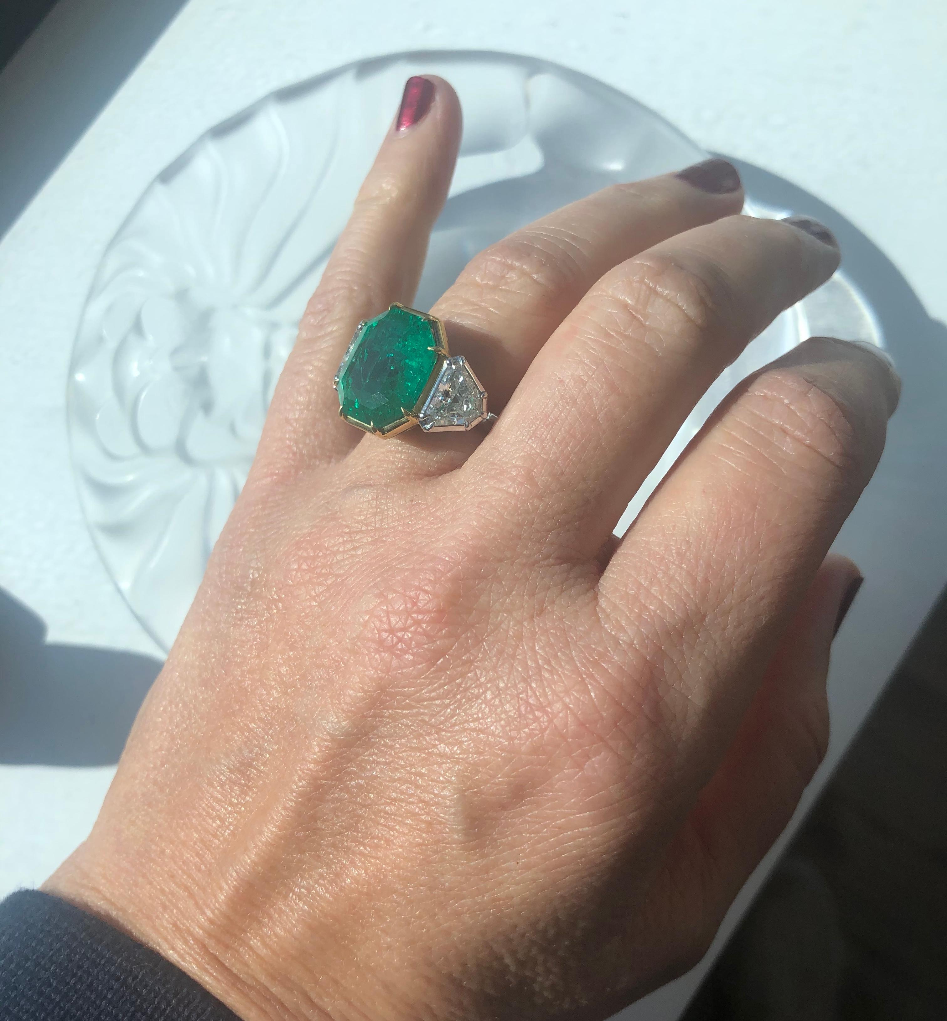 Jack Weir & Sons 10 Carat AGL Certified Colombian Emerald Diamond Platinum Ring 1