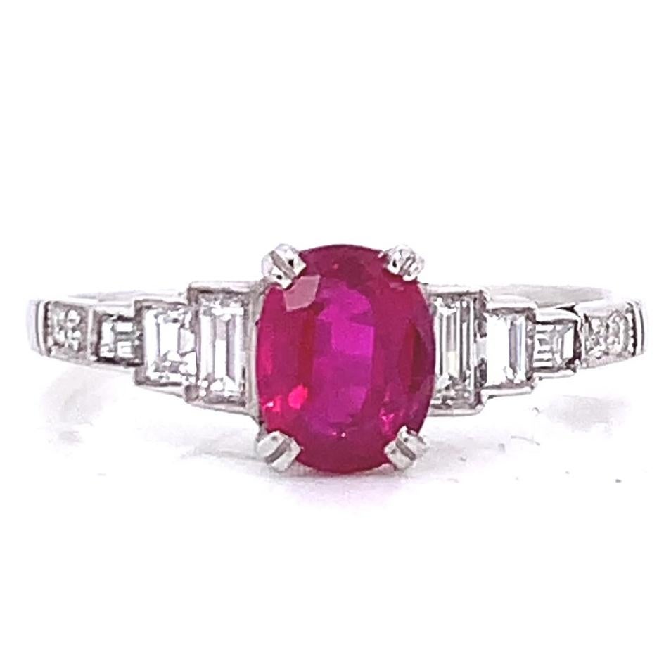 Women's or Men's 1.16 Carat GIA Burma Ruby Diamond Platinum Engagement Ring