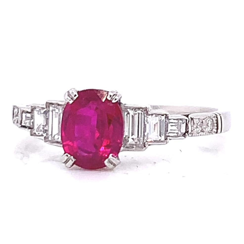 Art Deco 1.16 Carat GIA Burma Ruby Diamond Platinum Engagement Ring