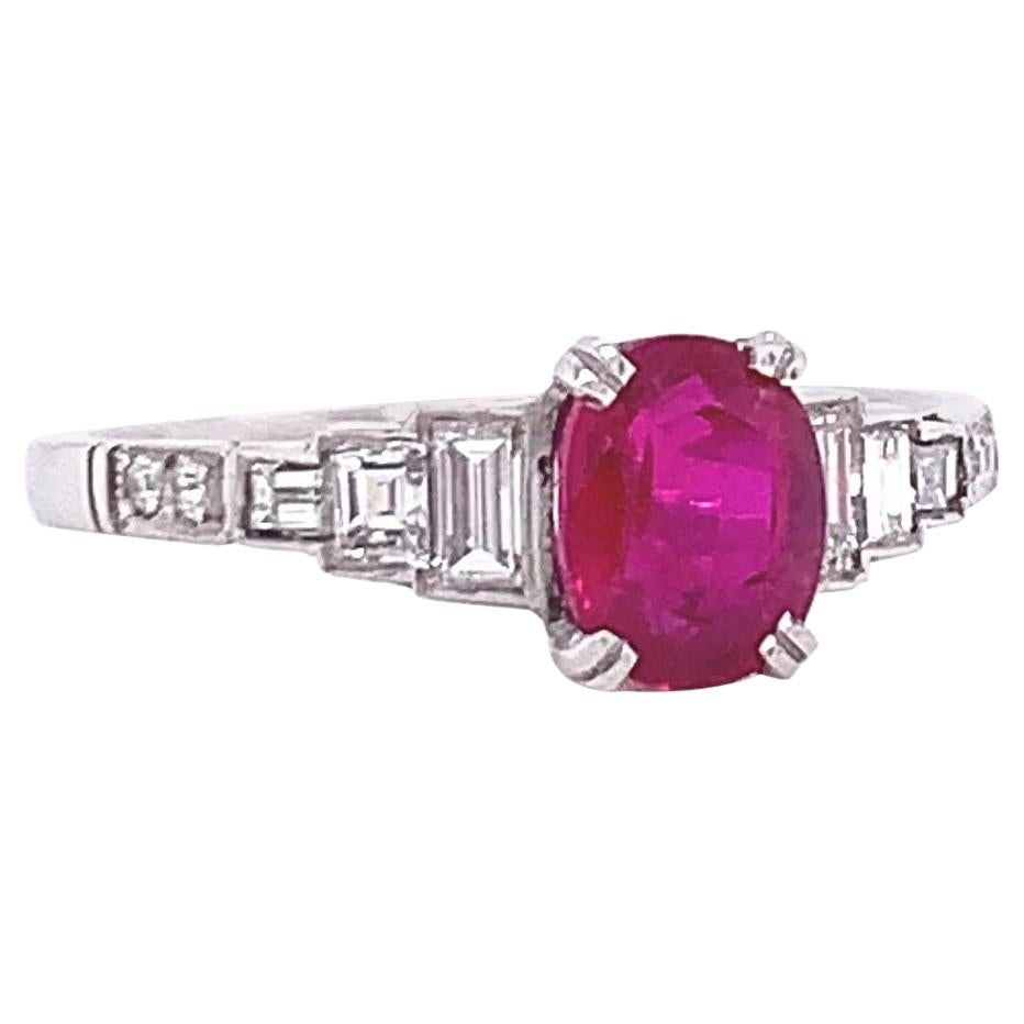 1.16 Carat GIA Burma Ruby Diamond Platinum Engagement Ring