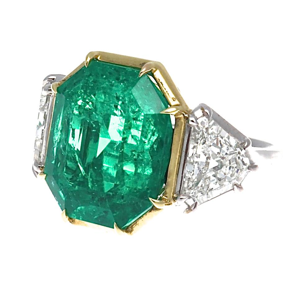 Jack Weir & Sons AGL 10.03 Colombian Emerald Diamond Platinum Gold Ring In New Condition In Beverly Hills, CA