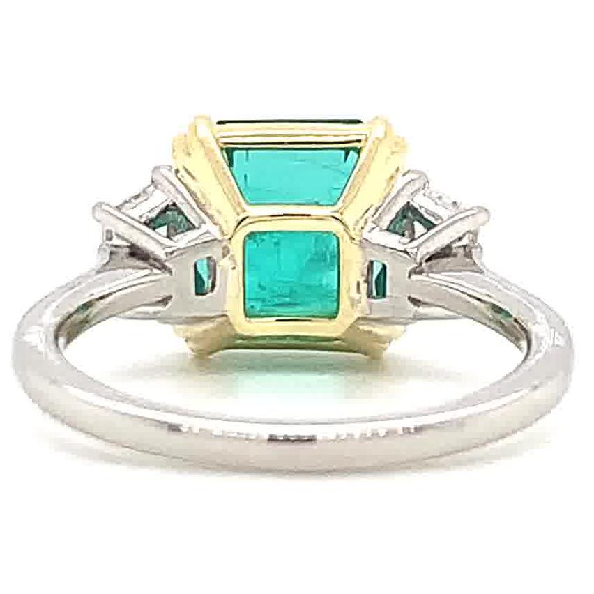 Women's or Men's AGL 3.48 Carat Emerald Diamond Platinum & Yellow Gold Ring