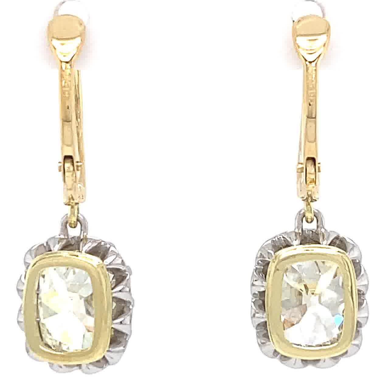 Antique Inspired Antique Cushion Diamond Drop Earrings In New Condition In Beverly Hills, CA