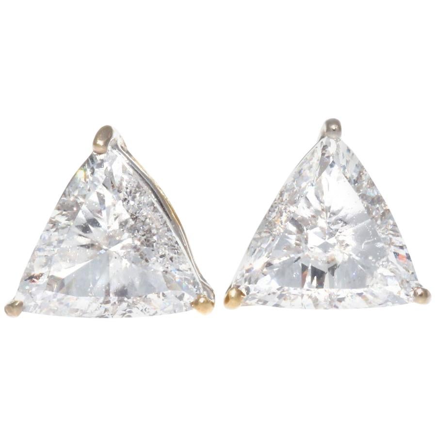 Jack Weir & Sons GIA 4.46 Carat Trillion Cut Diamond Gold Earrings