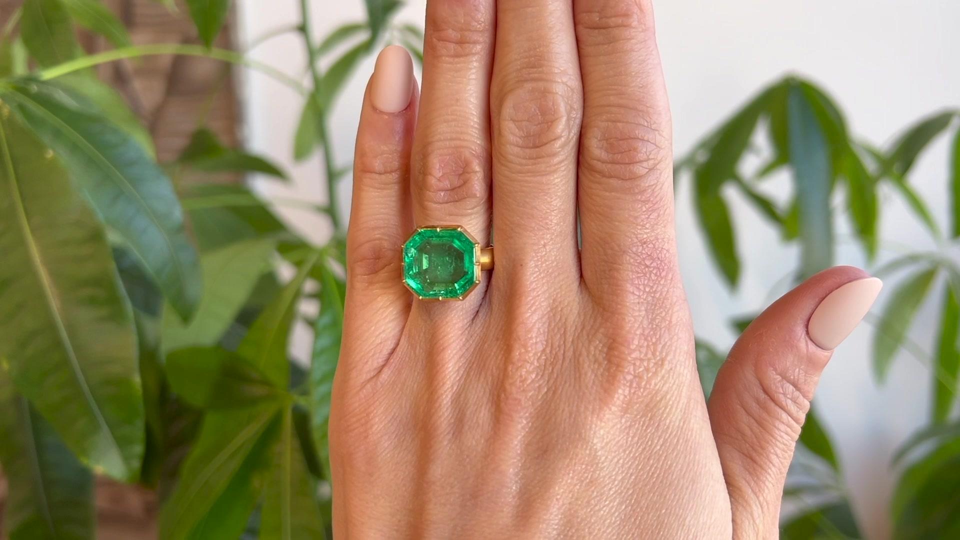 Jack Weir & Sons Solitär-Ring, GIA 9,15 Karat kolumbianischer Smaragd 22k Gelbgold (Achteckschliff)