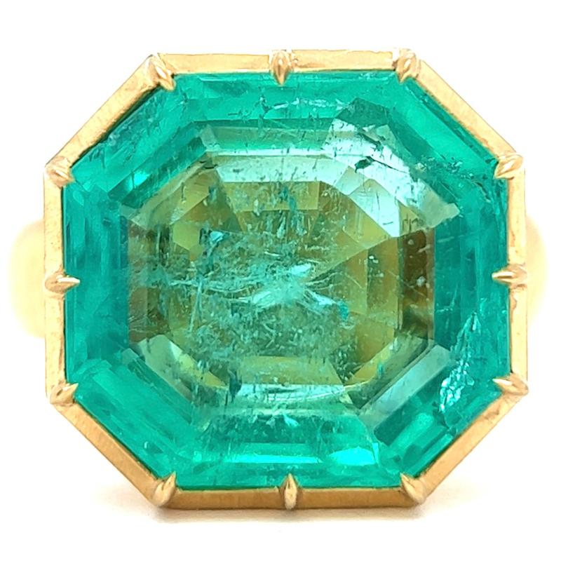 Jack Weir & Sons Solitär-Ring, GIA 9,15 Karat kolumbianischer Smaragd 22k Gelbgold für Damen oder Herren