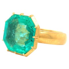 Jack Weir & Sons GIA 9.15 Carat Colombian Emerald 22k Yellow Gold Solitaire Ring