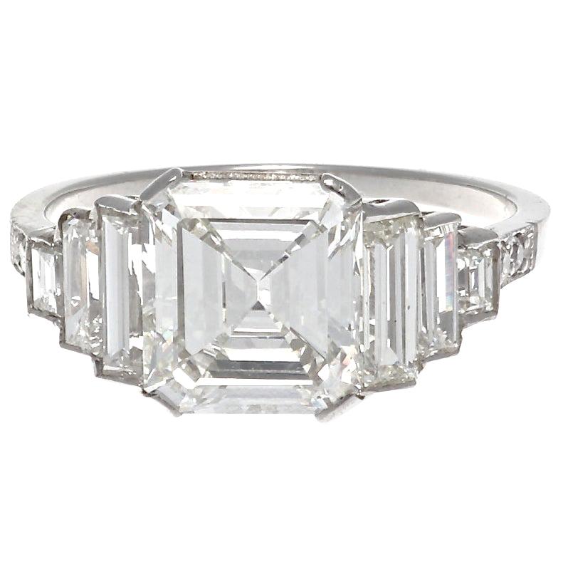 Jack Weir & Sons GIA Certified 2.02 Carat Emerald Cut Diamond Platinum Ring