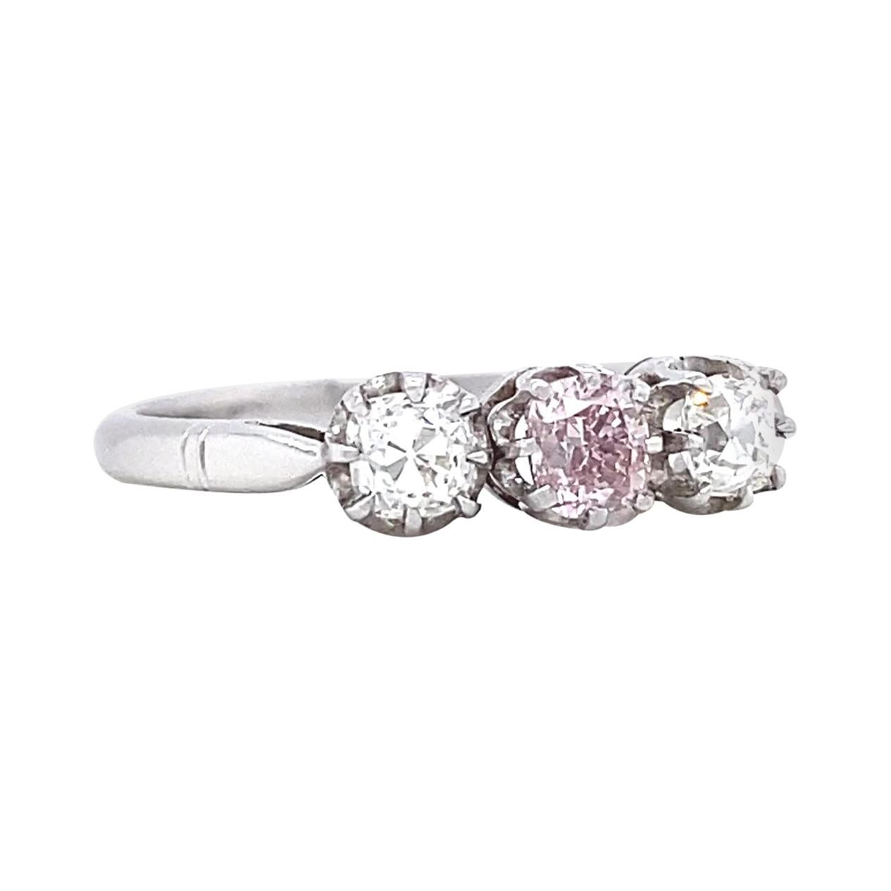 Jack Weir & Sons Natural Pink GIA Diamond 3 Stone Ring Antique Inspired