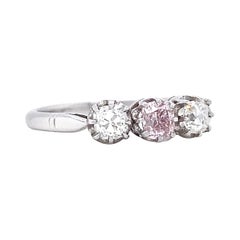 Jack Weir & Sons Natural Pink GIA Diamond 3 Stone Ring Antique Inspired