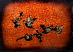 "Quail in Flight"  Reverse on Glass Echruseos Painting