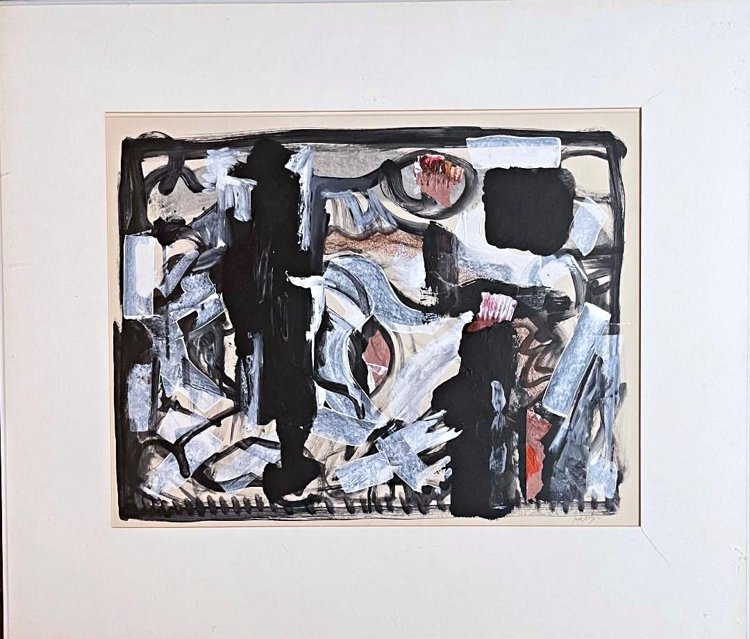 Abstrakt-expressionistisches Gemälde aus der Mitte des Jahrhunderts, signiert, bekannter Künstler, 1960er Jahre (Abstrakter Expressionismus), Mixed Media Art, von Jack Wolfe
