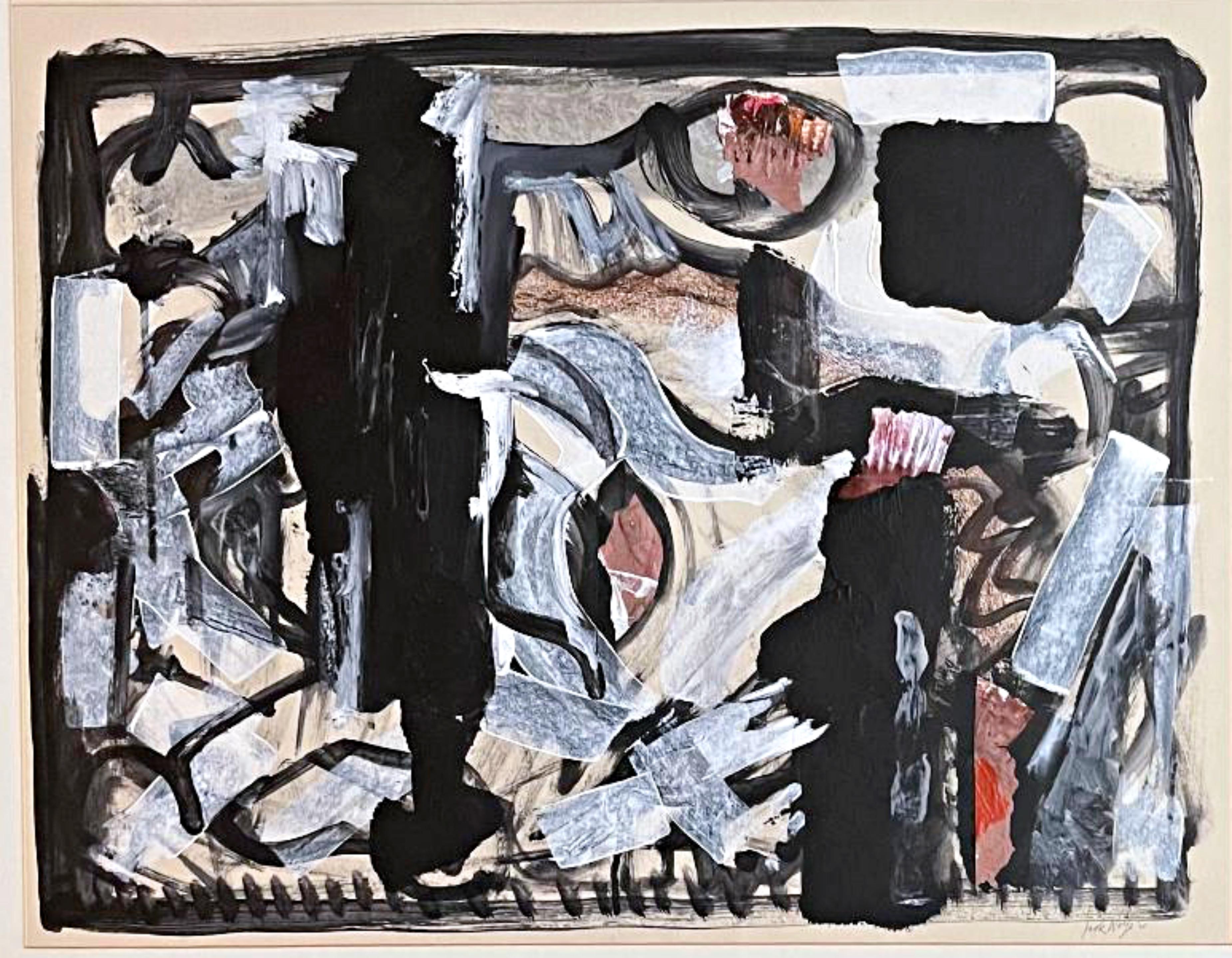 Abstrakt-expressionistisches Gemälde aus der Mitte des Jahrhunderts, signiert, bekannter Künstler, 1960er Jahre – Mixed Media Art von Jack Wolfe