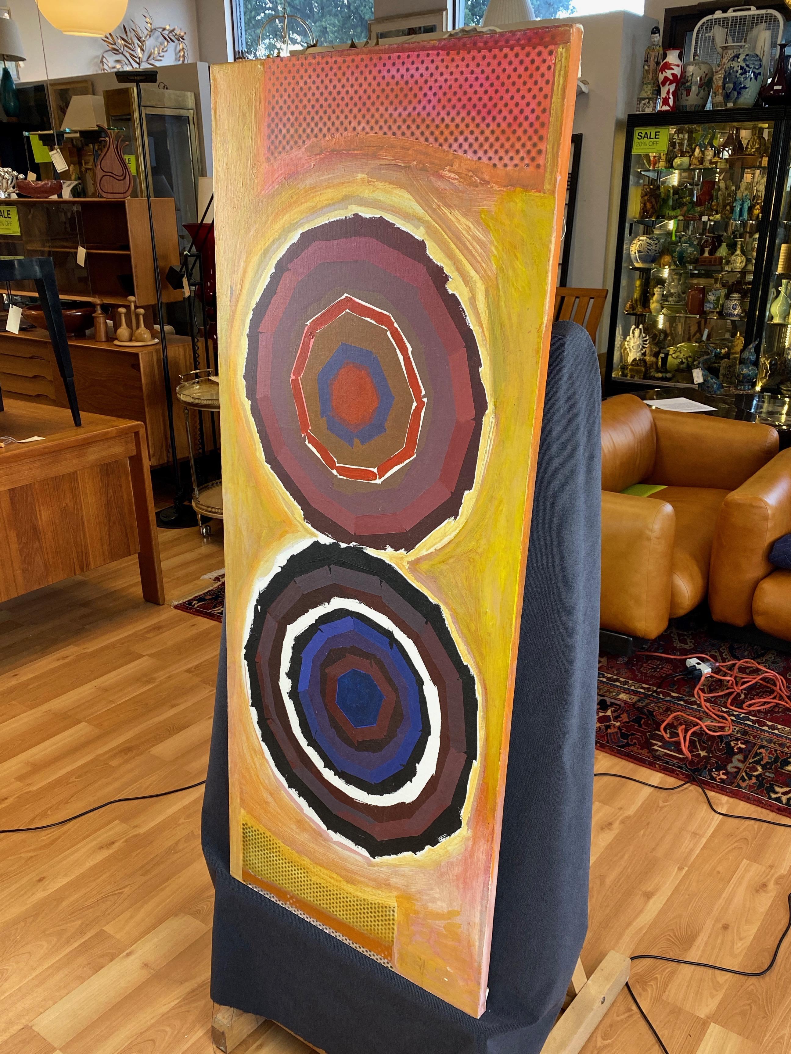 Mid-Century Modern Jack Wolfe “Concentric Circles”, Tall Abstract Expressionist Painting, 1960s