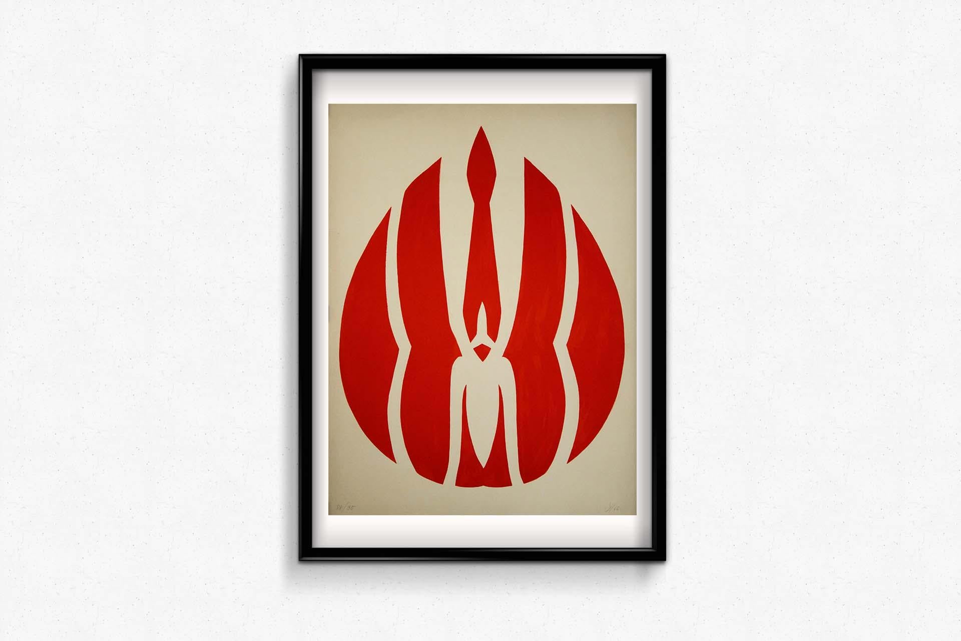 1966 litografía original de Jack Youngerman Composición rouge et blanc en venta 1
