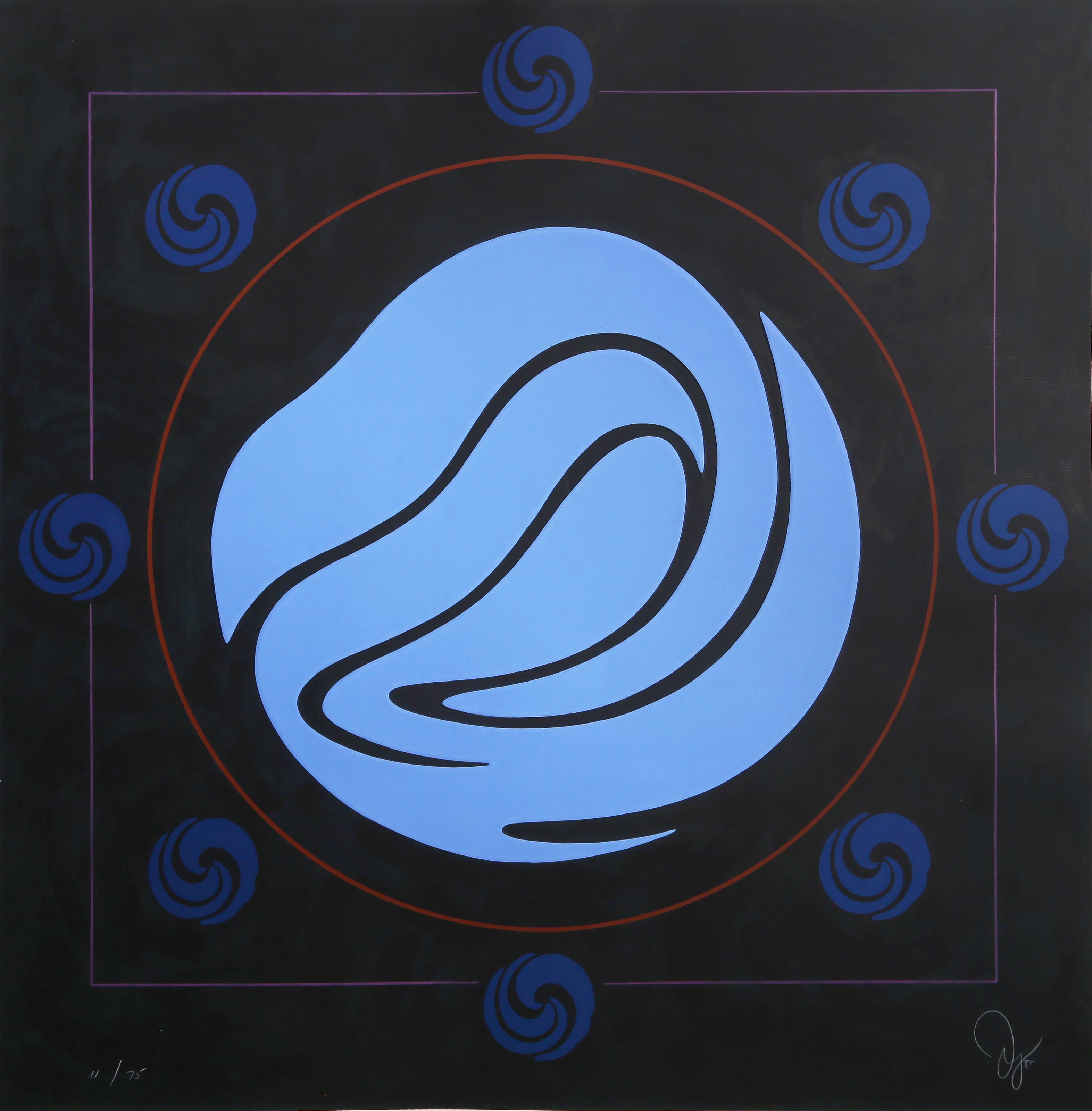 Blue Circle, Abstract Geometric Mixed Media Print by Jack Youngerman