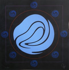 Blue Circle, Abstract Geometric Mixed Media Print by Jack Youngerman