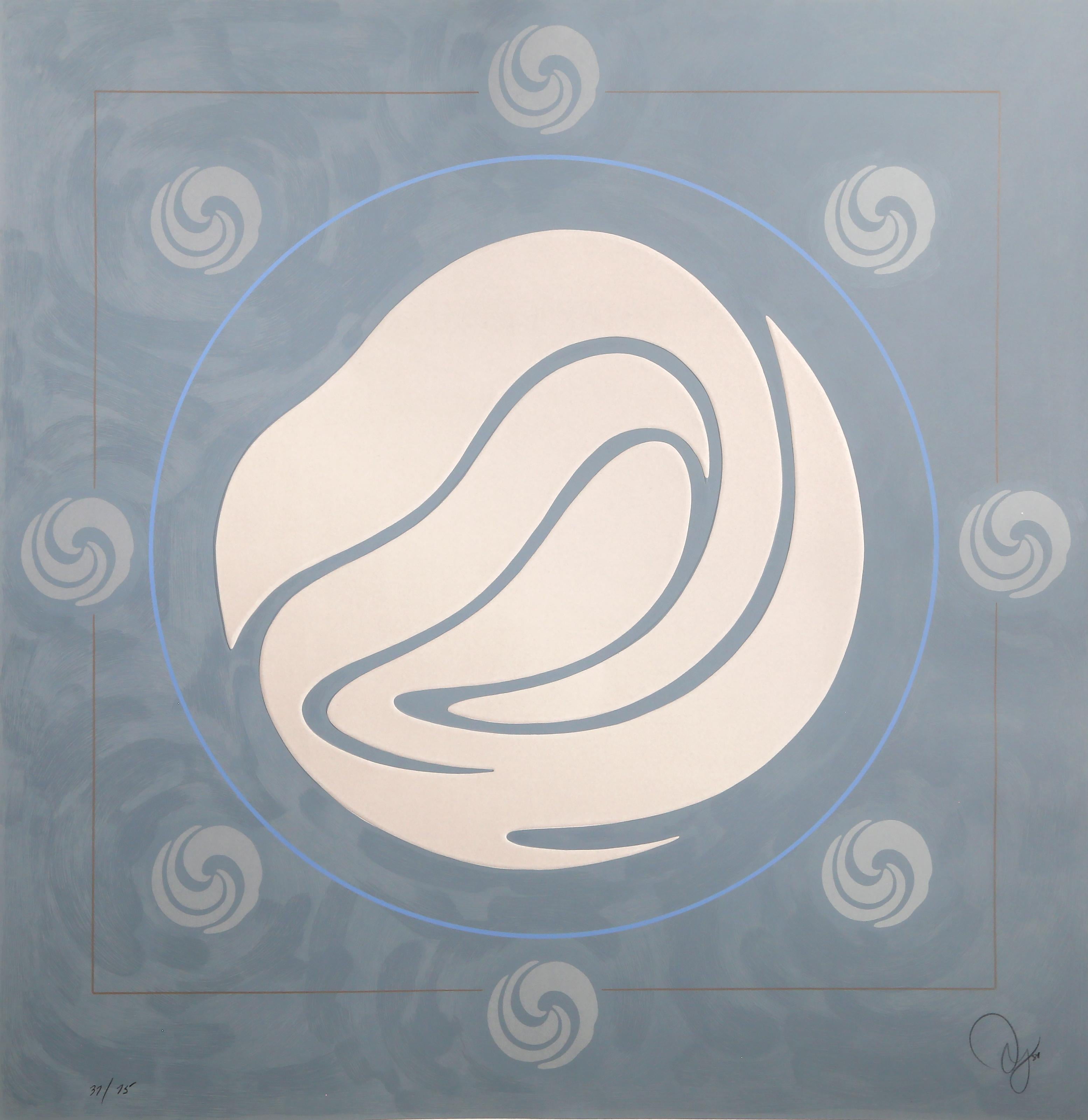 Nimbus Gray Blue, Abstract Geometric Mixed Media Print by Jack Youngerman
