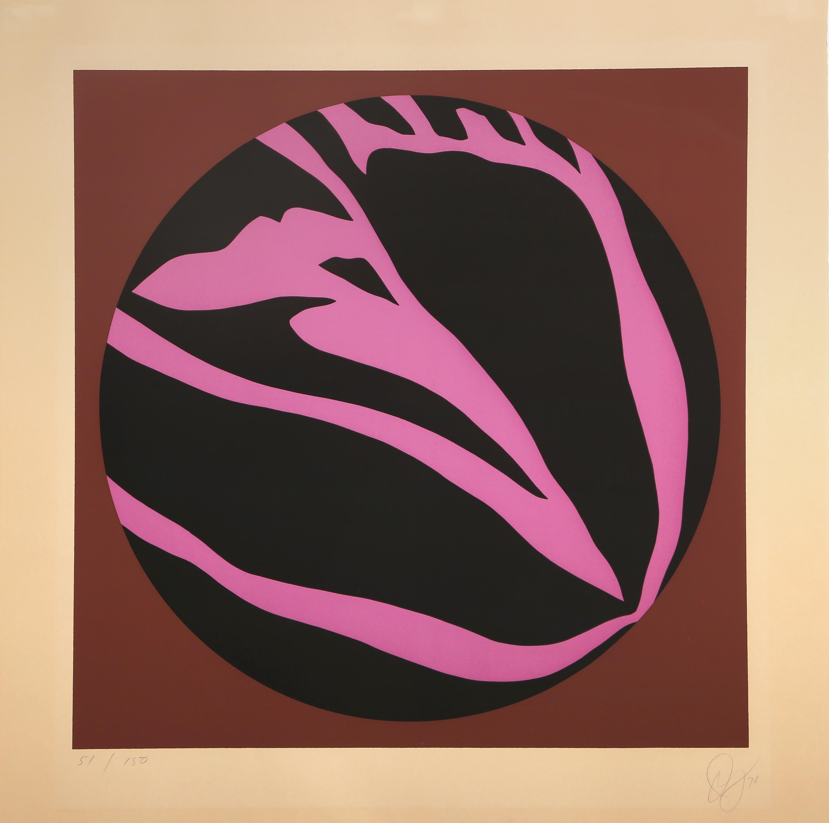 Rosa und brauner Oculus, abstrakte Lithographie von Jack Youngerman im Angebot 2
