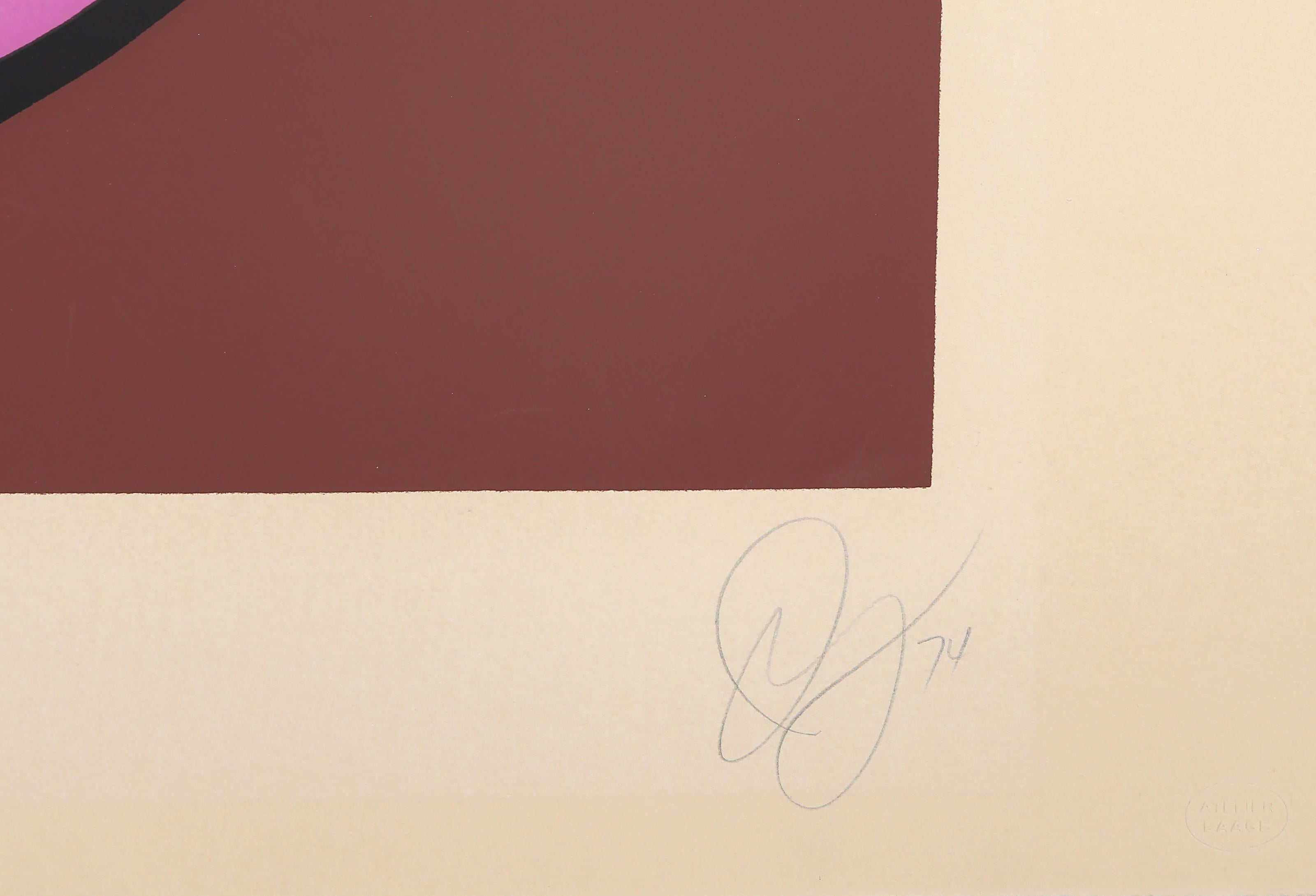 Rosa und brauner Oculus, abstrakte Lithographie von Jack Youngerman im Angebot 4