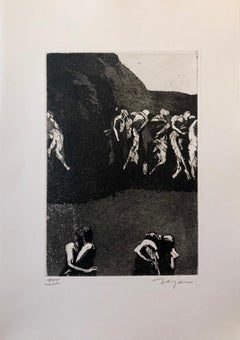 Acquatinta figurativa surrealista Artista scultore modernista californiano