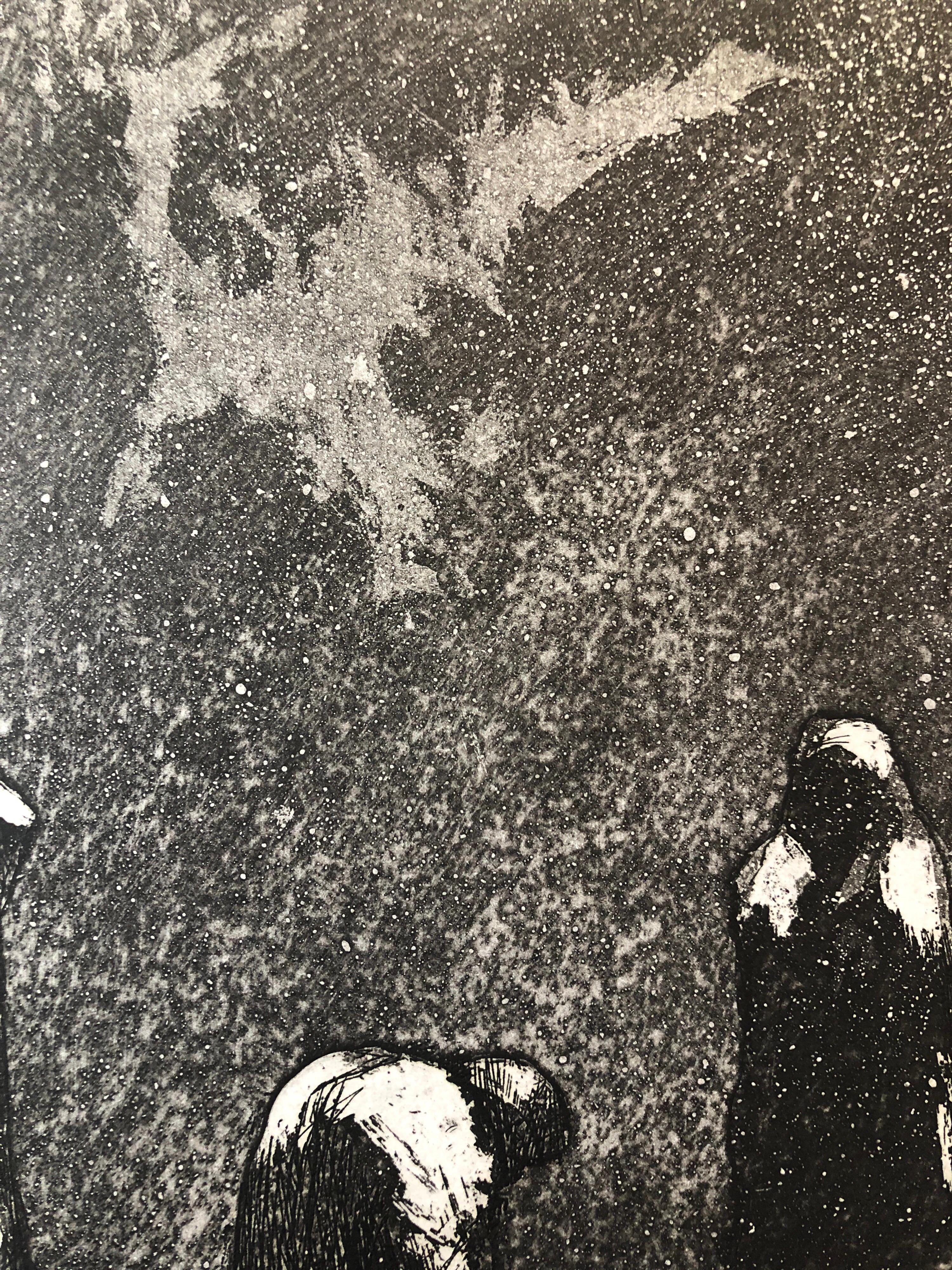 Surrealist Figurative Aquatint Etching California Modernist Sculptor Artist - Black Abstract Print by Jack Zajac